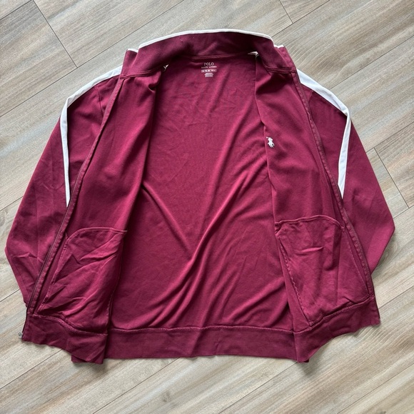 Polo Ralph Lauren Men’s Track Jacket Size XLT Burgandy Red Zip Up White Stripes - Picture 3 of 10